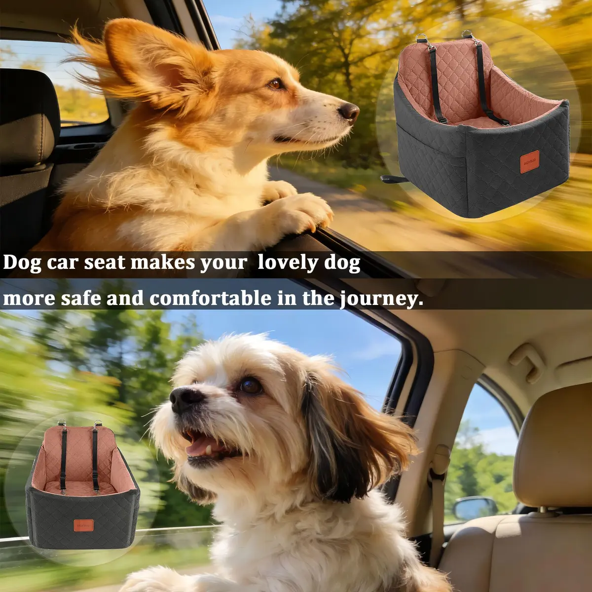 INDYBUD Dog Car Seat for Small/Medium Dogs | Memory Foam Travel Safety Booster (19 in) with Washable Cover - view 8