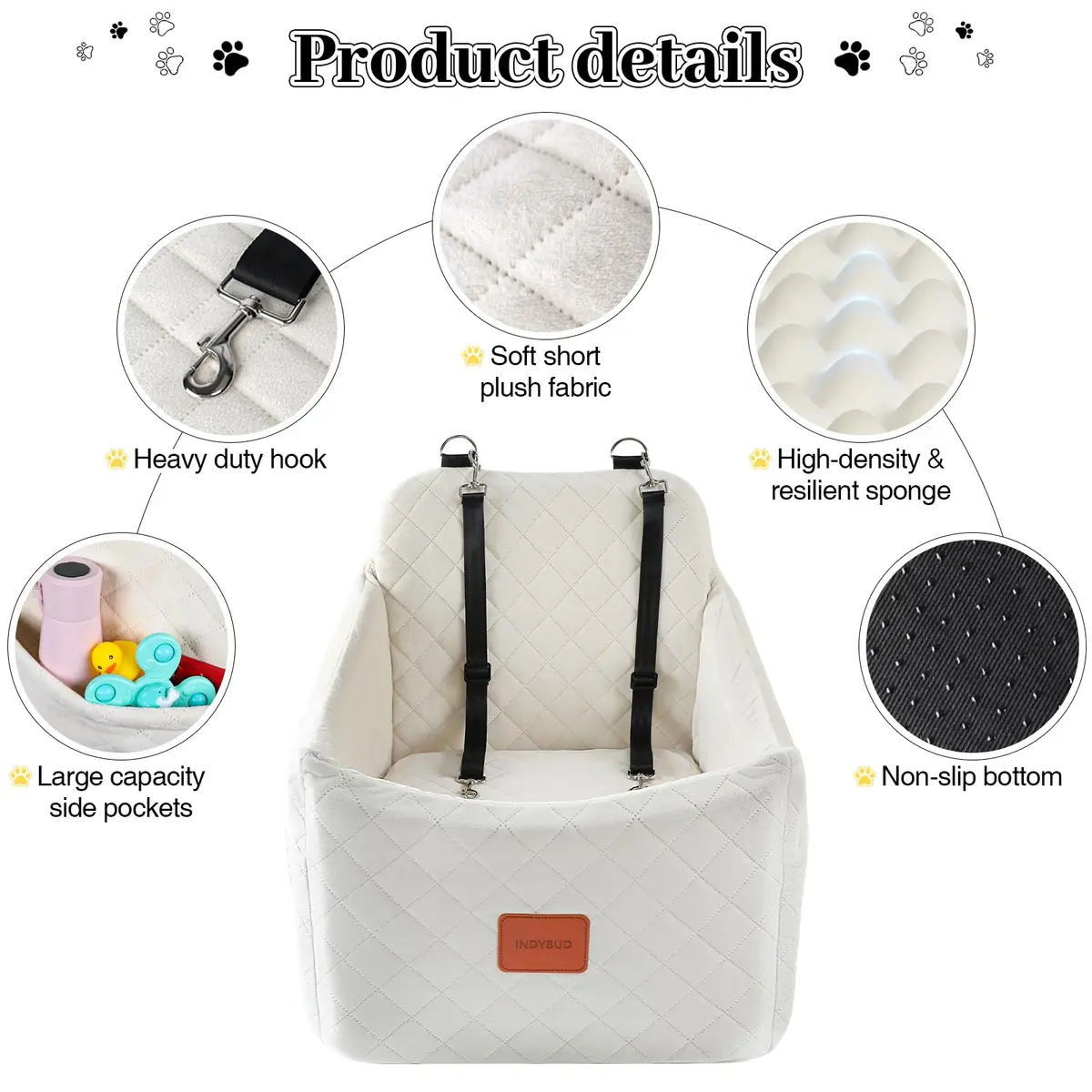 INDYBUD Dog Car Seat for Dogs up to 35lbs | Adjustable, Washable & Safe Travel Companion - view 5