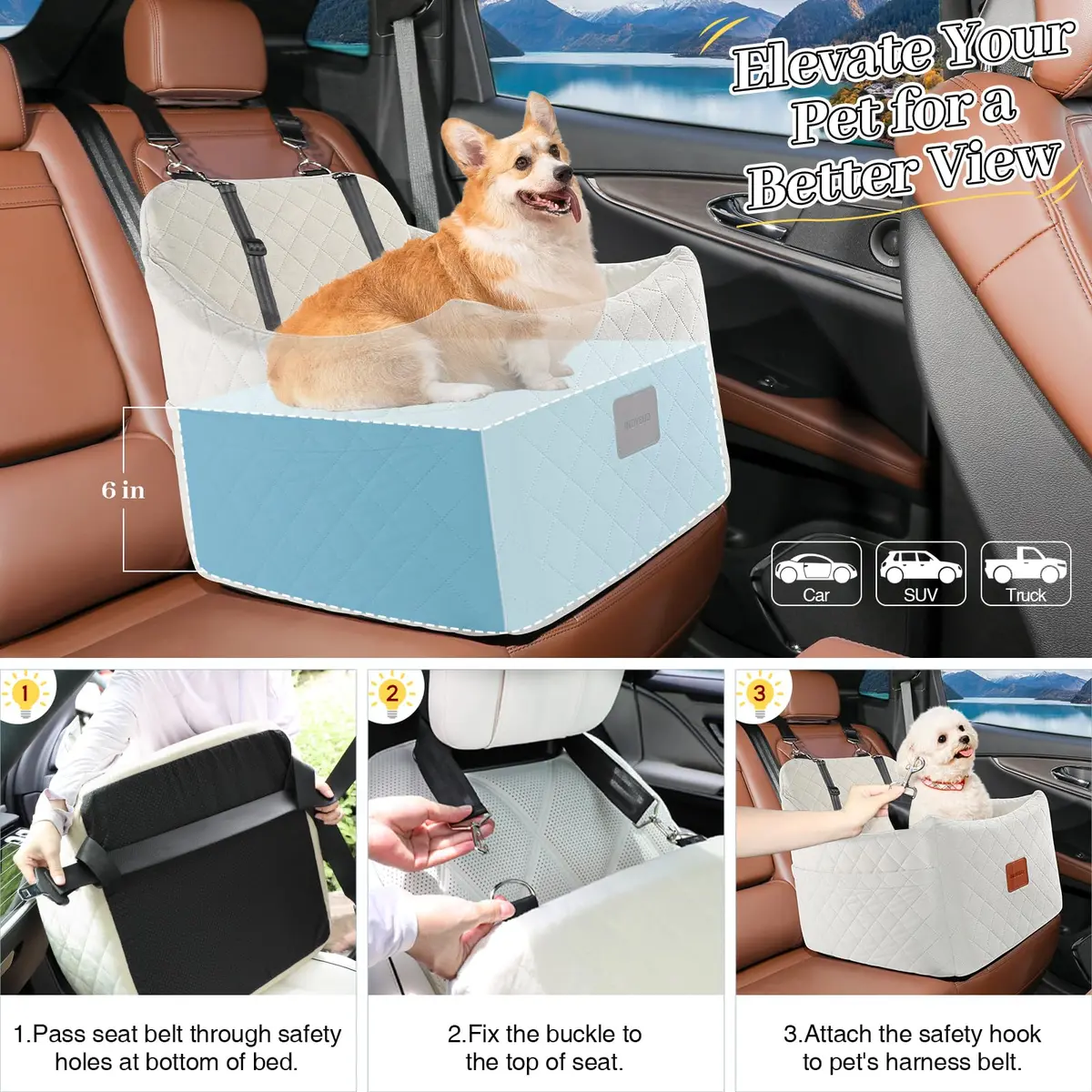 INDYBUD Dog Car Seat for Dogs up to 35lbs | Adjustable, Washable & Safe Travel Companion - view 3