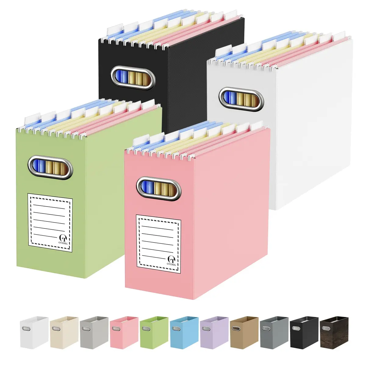 Oterri Heavy-Duty Corrugated File Box with Handle for Letter-Size Files, 4-Pack, 33.7 cm (13.3 in) | Reinforced Cardboard for Office & Home Organization - main product image