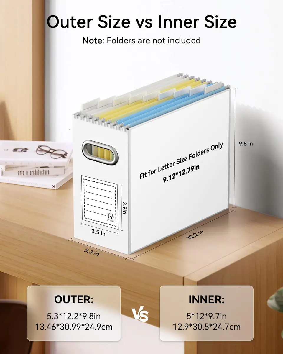 Oterri Heavy-Duty Corrugated File Box with Handle for Letter-Size Files, 4-Pack, 33.7 cm (13.3 in) | Reinforced Cardboard for Office & Home Organization - view 2