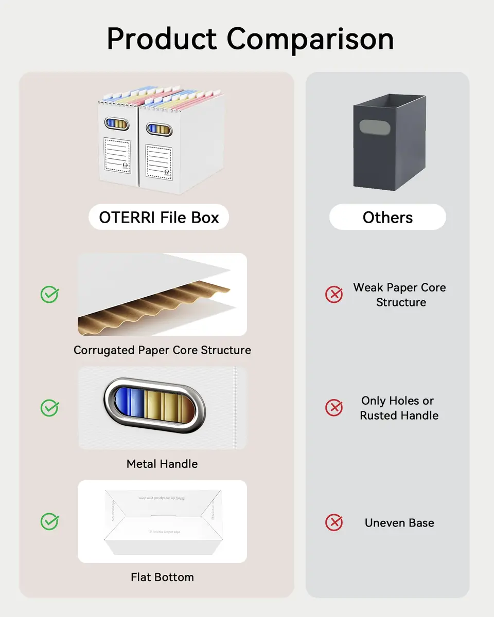 Oterri Heavy-Duty Corrugated File Box with Handle for Letter-Size Files, 4-Pack, 33.7 cm (13.3 in) | Reinforced Cardboard for Office & Home Organization - view 4