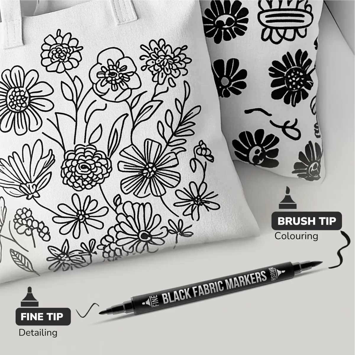 Zenacolor Permanent Black Fabric Markers for Clothes - 5 Dual Tip Pens | Non-Toxic, Water-Resistant Ink for Textiles & Paper - view 2