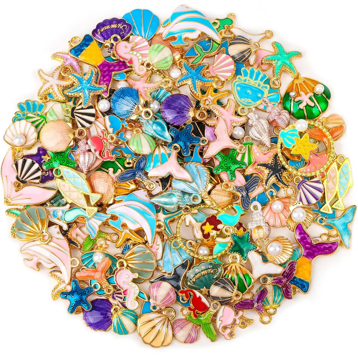 Acejoz 150 Pcs Ocean Beach Sea Charms for Jewelry Making and Crafting | Assorted Summer Sea Shells - main product image