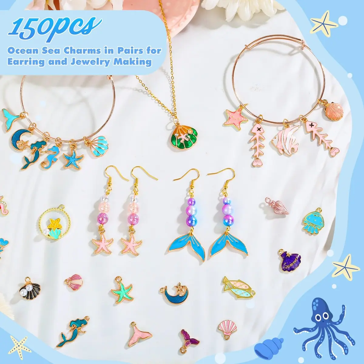 Acejoz 150 Pcs Ocean Beach Sea Charms for Jewelry Making and Crafting | Assorted Summer Sea Shells - view 2