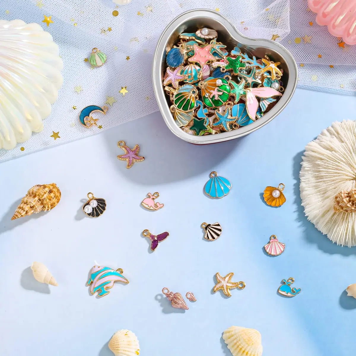 Acejoz 150 Pcs Ocean Beach Sea Charms for Jewelry Making and Crafting | Assorted Summer Sea Shells - view 4