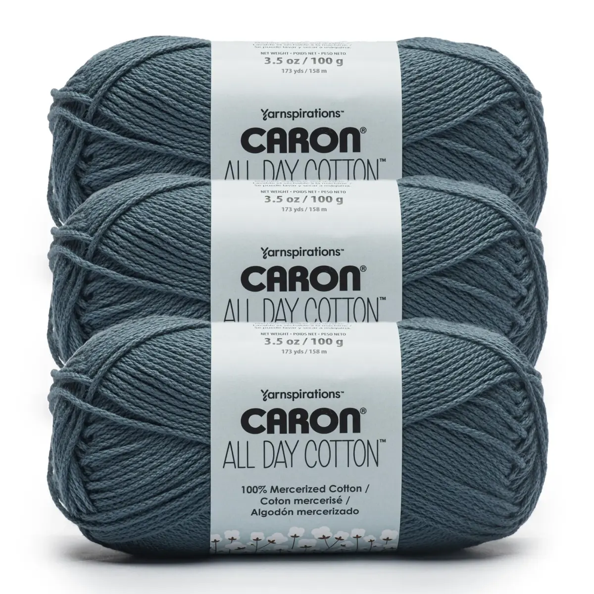 Caron All Day Cotton Yarn for Crocheting, Country Blue, 100g (3.52 oz) | 100% Mercerized Cotton - main product image