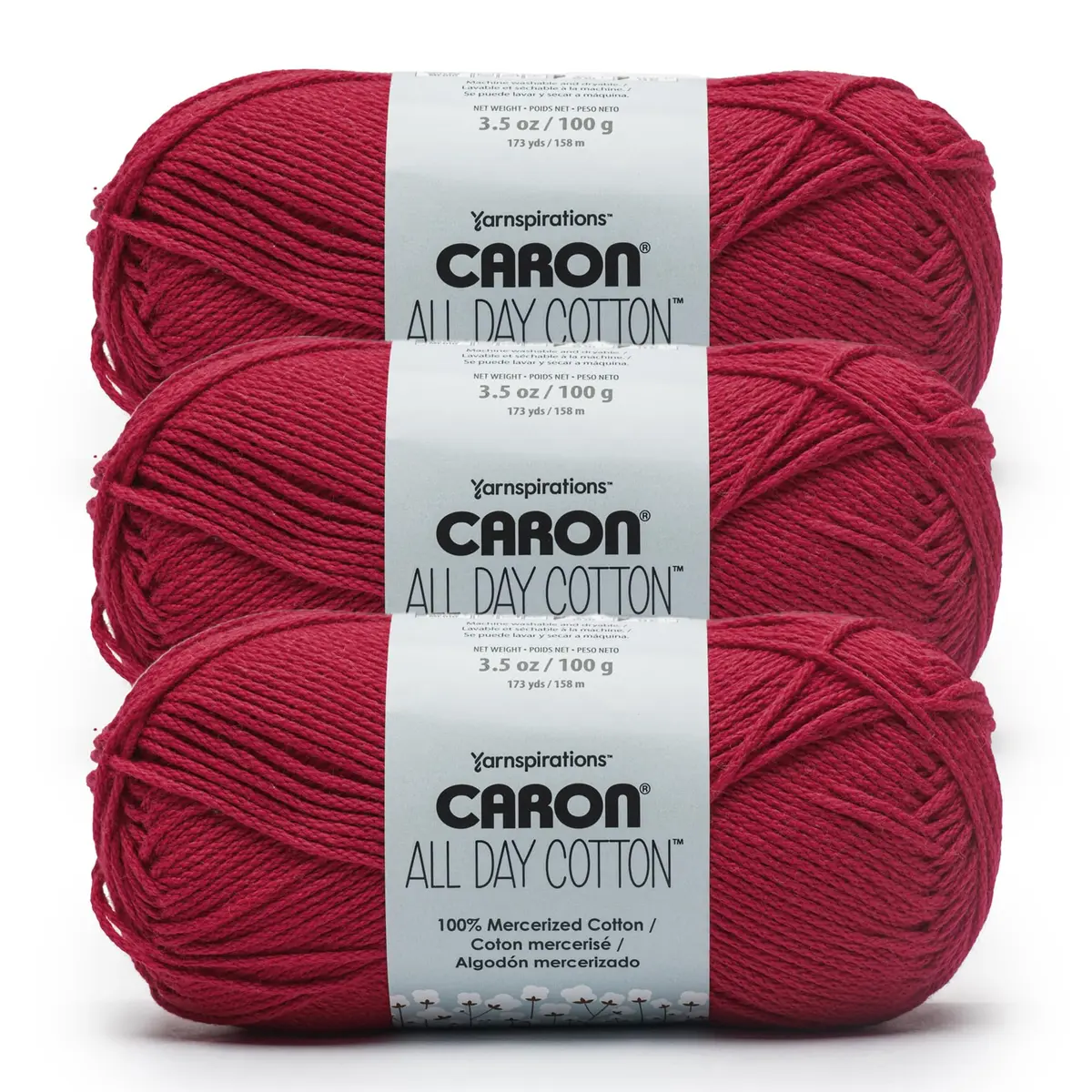 Caron All Day Cotton Yarn Red Lip 100g (3.52 oz) | Mercerized Cotton for Knitting & Crochet - main product image
