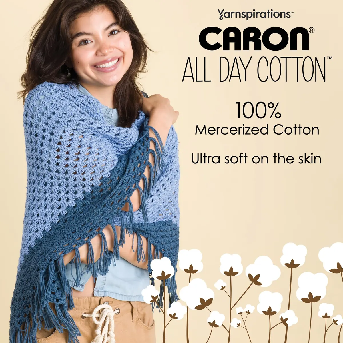 Caron All Day Cotton Yarn Red Lip 100g (3.52 oz) | Mercerized Cotton for Knitting & Crochet - view 2