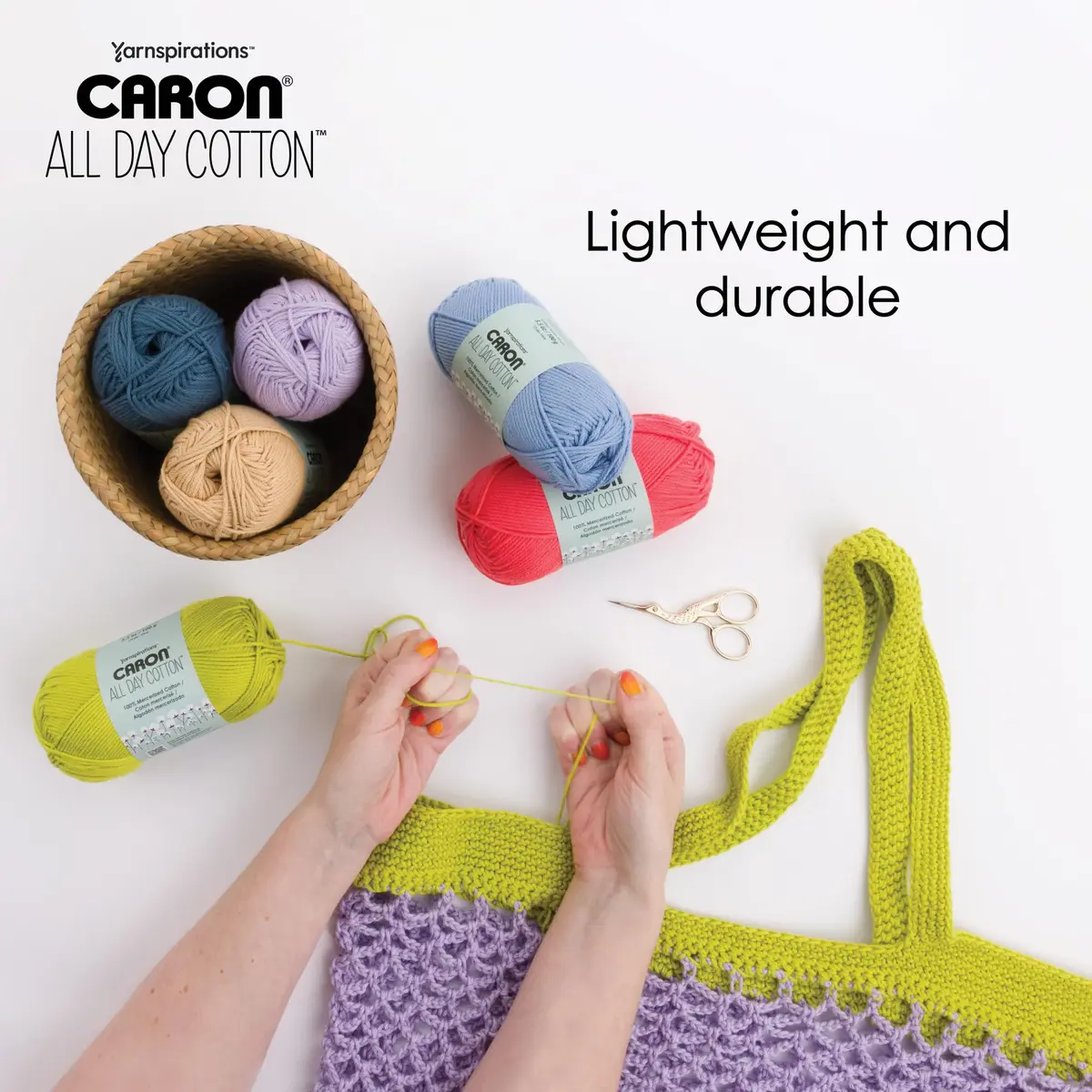 Caron All Day Cotton Yarn Red Lip 100g (3.52 oz) | Mercerized Cotton for Knitting & Crochet - view 3