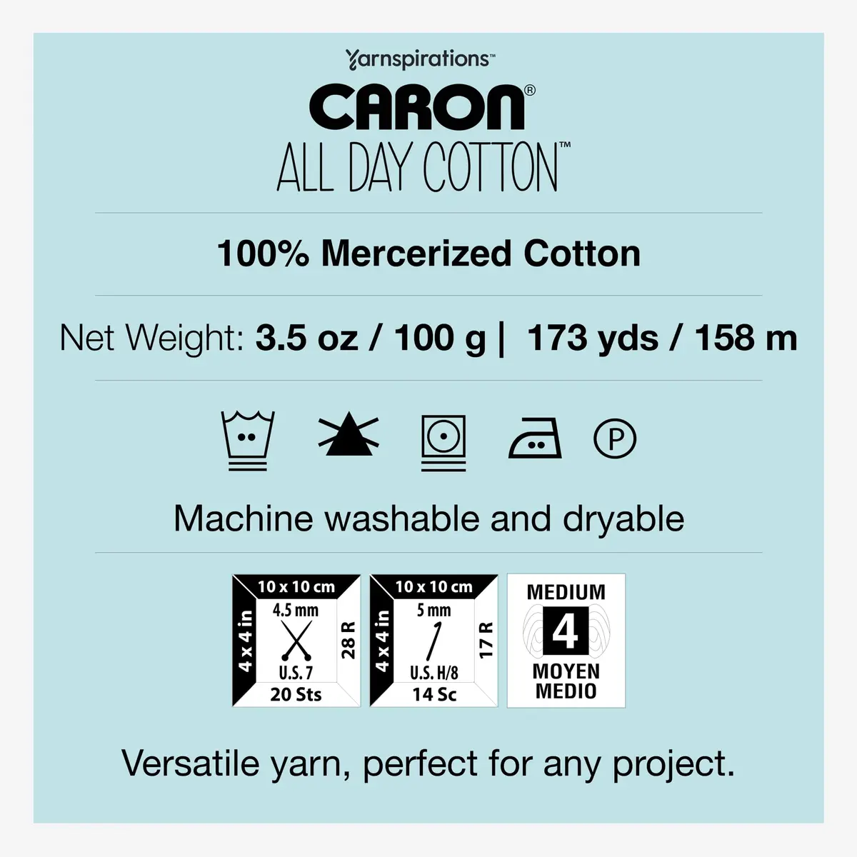 Caron All Day Cotton Yarn for Crocheting 100g/3.5oz | Soft Mercerized Cotton for All Projects - view 7