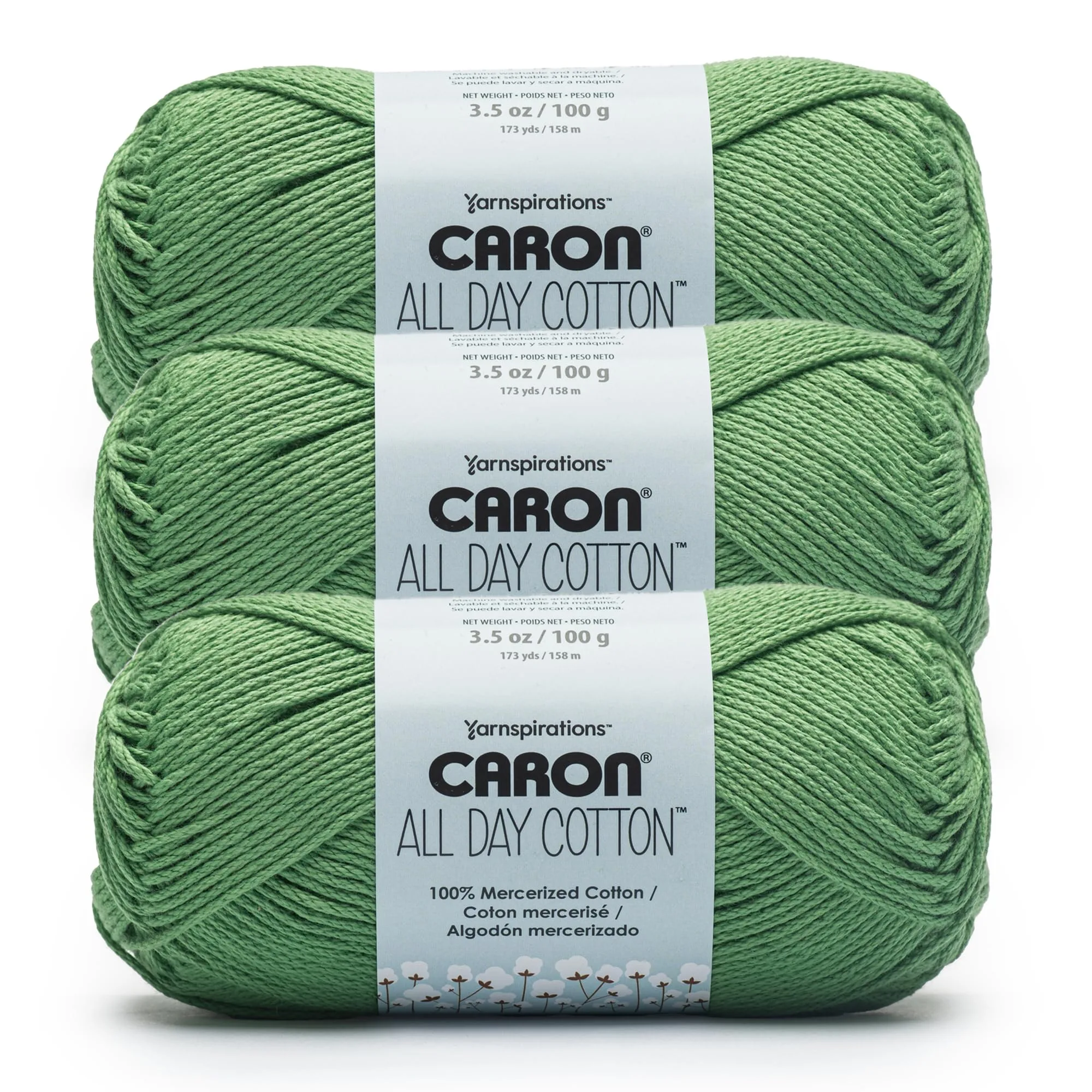 Caron All Day Cotton Yarn 3 Pack (100g/3.52 oz Each) | Mercerized Cotton for Dishcloths & Crafts - main product image
