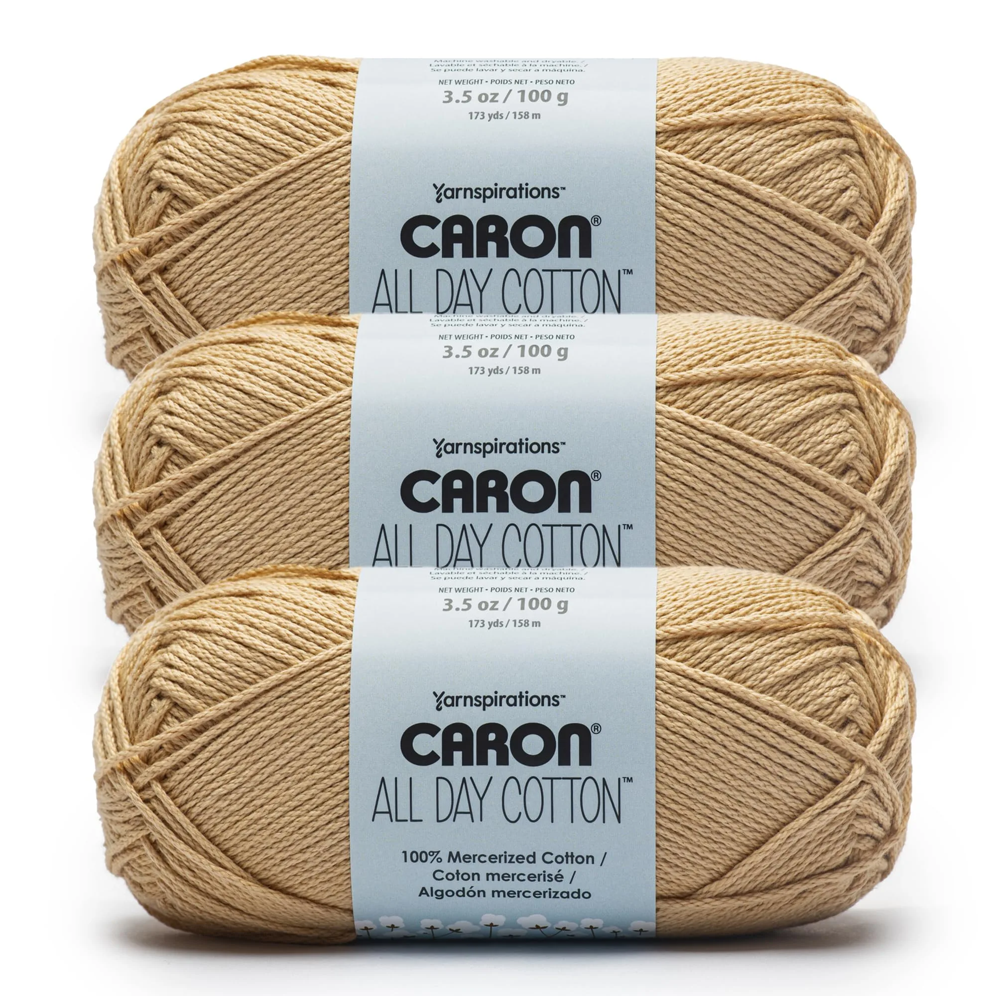 Caron All Day Cotton Yarn 3 Pack Jute Mercerized 100% Cotton Worsted Weight | USA Imported Craft Yarn - main product image