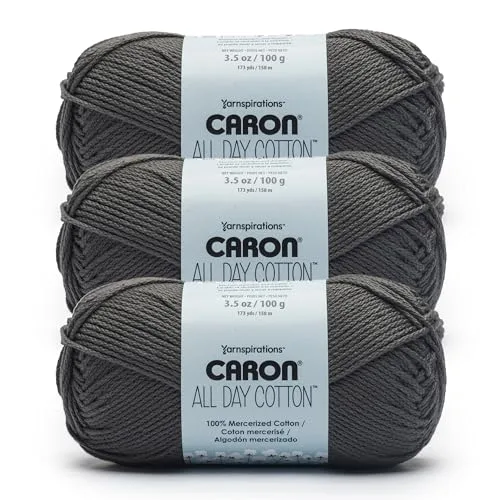 Caron All Day Cotton Yarn 3 Pack Gray | 100% Mercerized Cotton for Knitting & Crochet - main product image