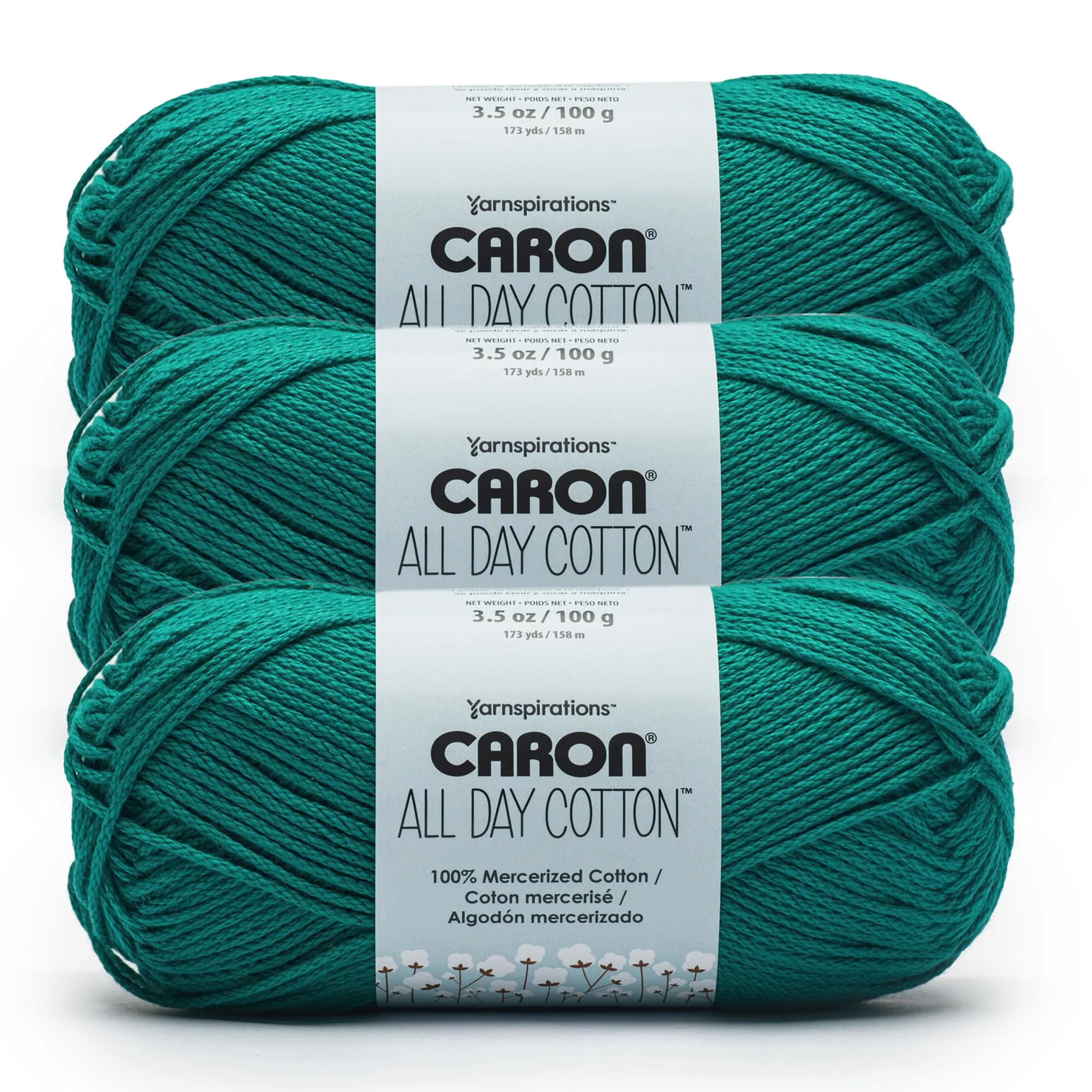Caron All Day Cotton Yarn 3 Pack Jungle Aqua | Mercerized Cotton for Knitting & Crochet - main product image