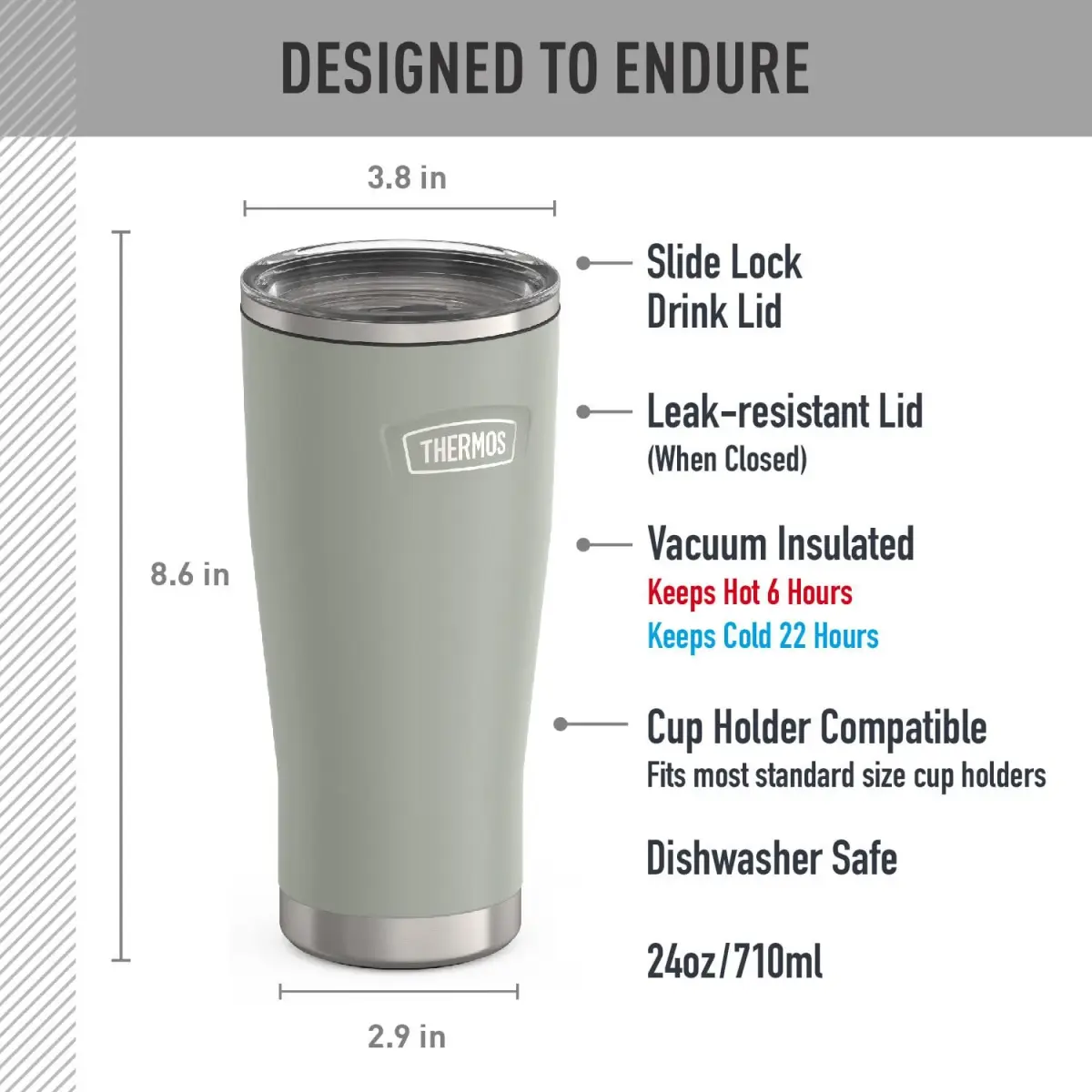 THERMOS Icon Series 24oz Stainless Steel Tumbler with Slide Lock Lid | 710ml (24 fl oz) Vacuum Insulated Tumbler - view 7