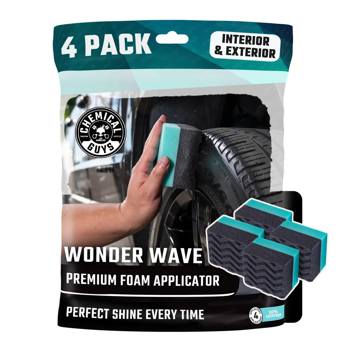 Chemical Guys Wonder Wave Durafoam Large Tire Shine Applicator 4 Pack | Even Coverage & Mess-Free - main product image