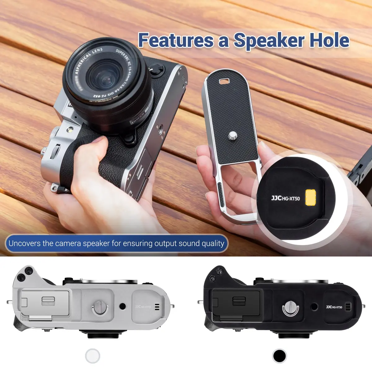 JJC Metal Hand Grip L-Shape Handle for Fujifilm X-T50 Camera, Silver | Arca Swiss Quick Release Base & 1/4''-20 Tripod Hole - view 4