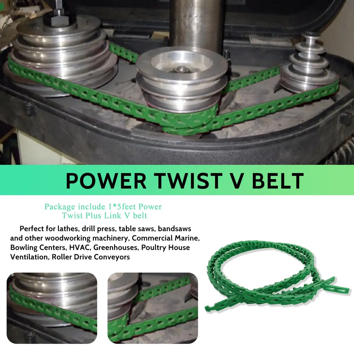 Poweka Adjustable Link V-Belt 152.4 cm (5 ft) | Power Twist V-Belt for Woodworking Tools - view 3
