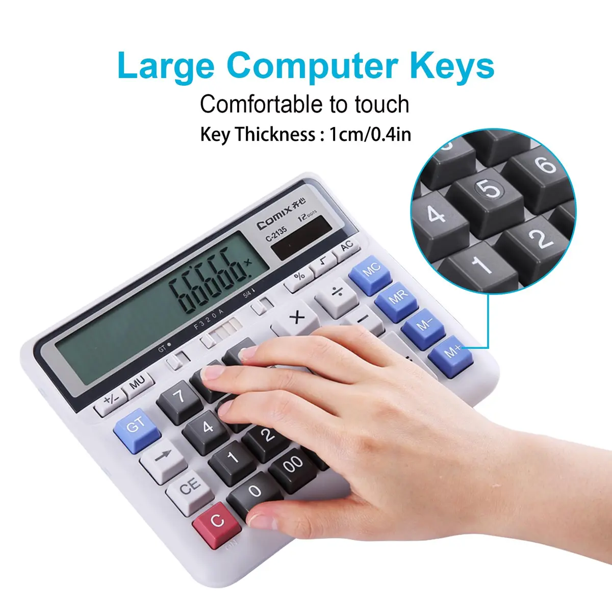 Comix Desktop Calculator 12 Digits White | Large LCD, Office & Home Use - view 4