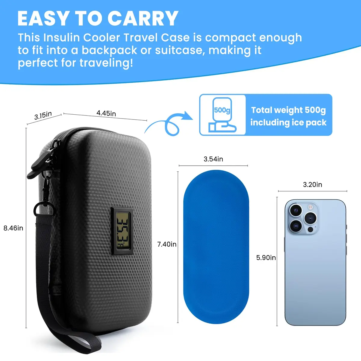 MOSKESON Insulin Cooler Travel Case with Temperature Display | Portable Refrigerated Medicine Storage Bag for Diabetics (Black) - view 7
