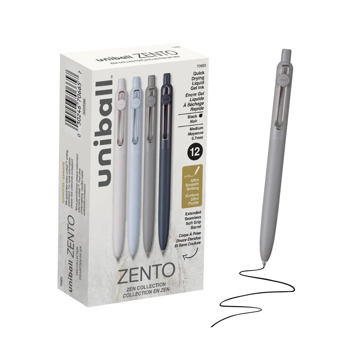 Uni-Ball Zento Gel Pens, Black Ink, 0.7mm Medium Point, Pack of 12 | Smooth Writing for Journaling, Office & School - main product image