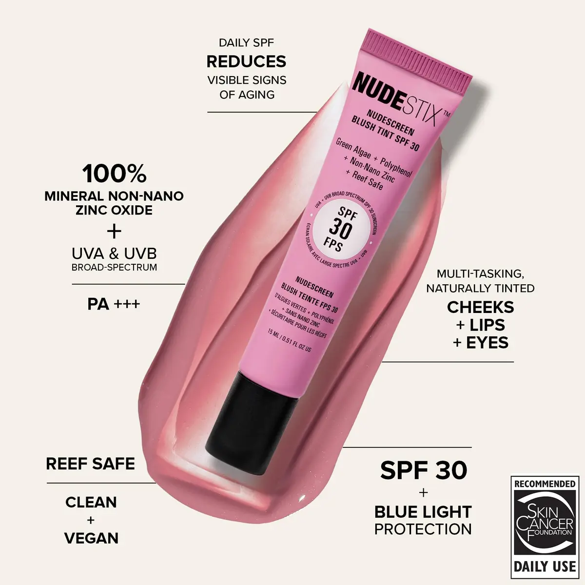 Nudestix Nudescreen Blush Tint SPF 30 | Multi-Use Liquid Blush for Cheeks, Eyes & Lips with Mineral Sunscreen - view 6