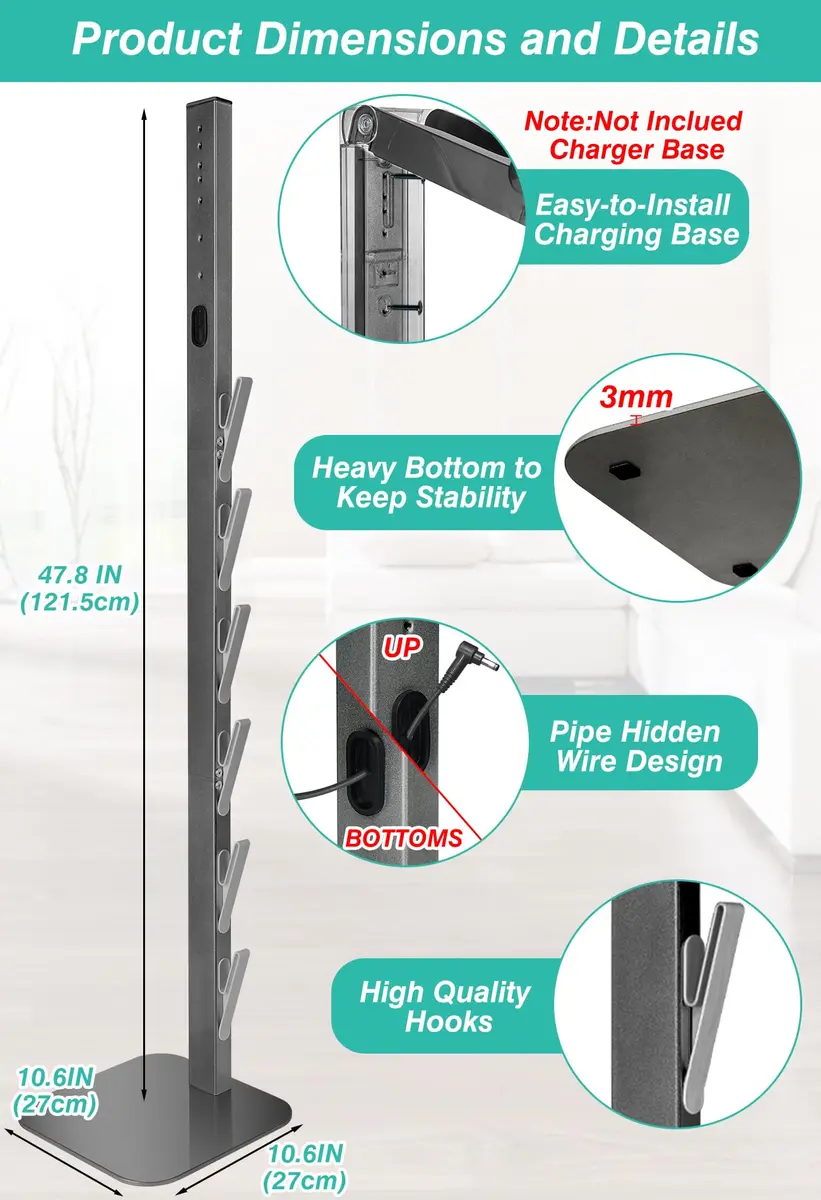 Haturi Freestanding Vacuum Stand for Dyson Cordless Stick Vacuums | 175 cm (69 inches) Tall - view 5