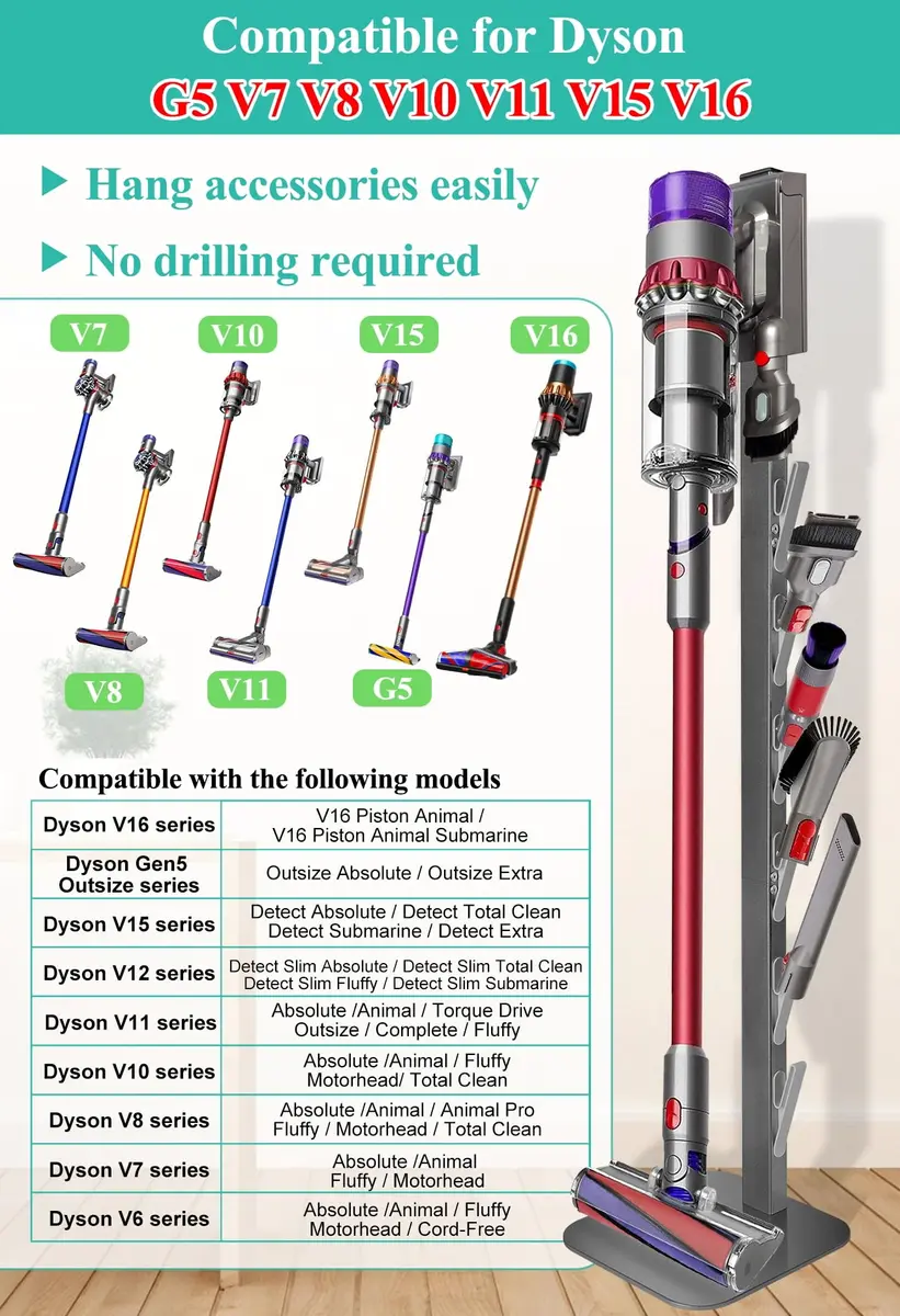 Haturi Freestanding Vacuum Stand for Dyson Cordless Stick Vacuums | 175 cm (69 inches) Tall - view 2