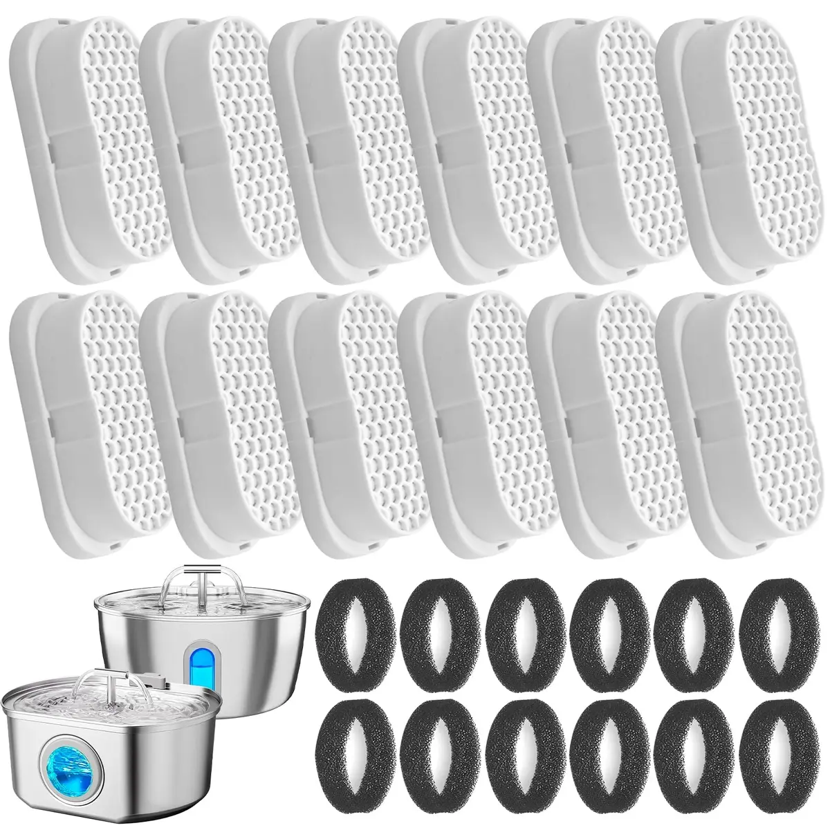 Pure Realm Cat Fountain Filters 6 Pack | Activated Carbon & Manganese Sand Odor Control - main product image