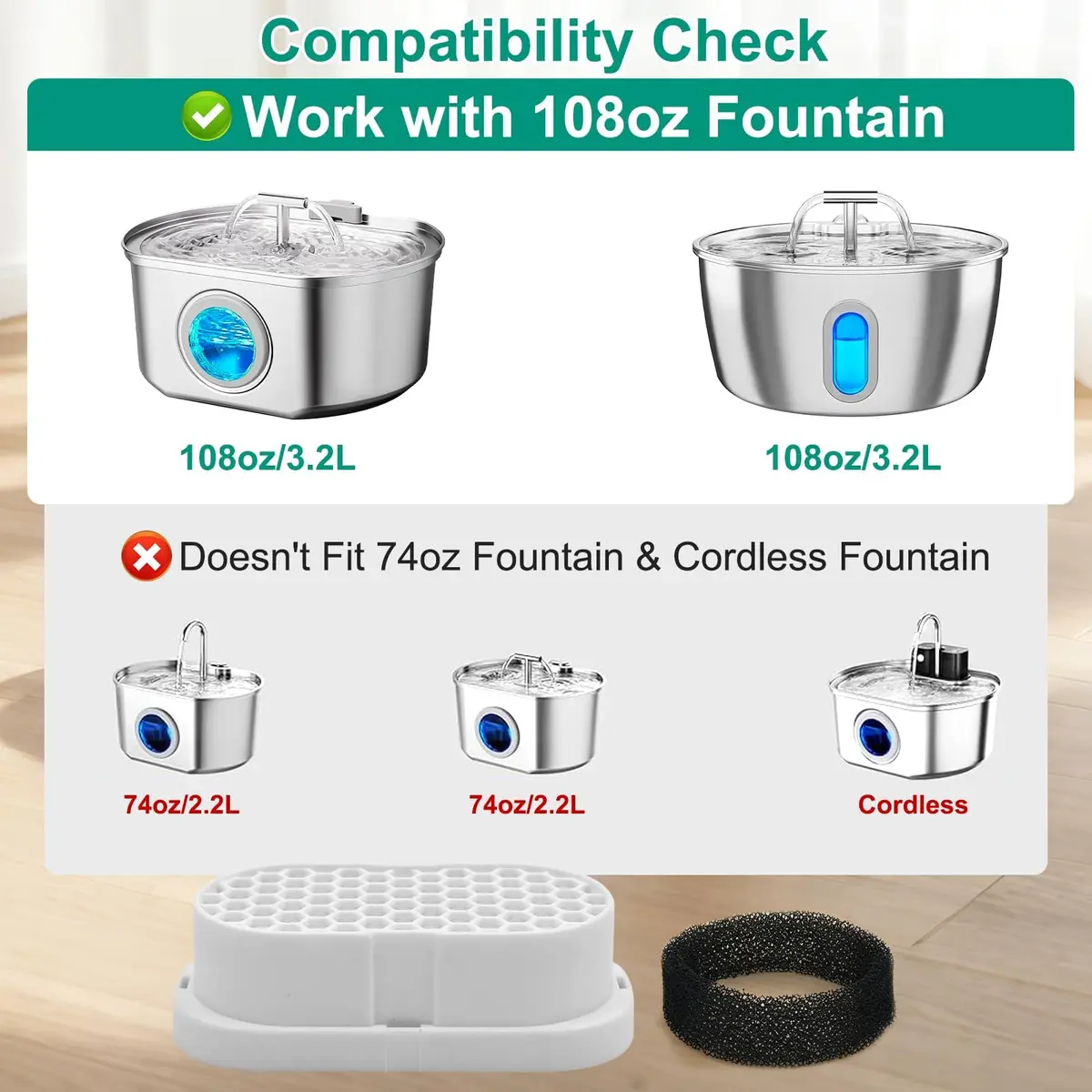 Pure Realm Cat Fountain Filters 6 Pack | Activated Carbon & Manganese Sand Odor Control - view 2