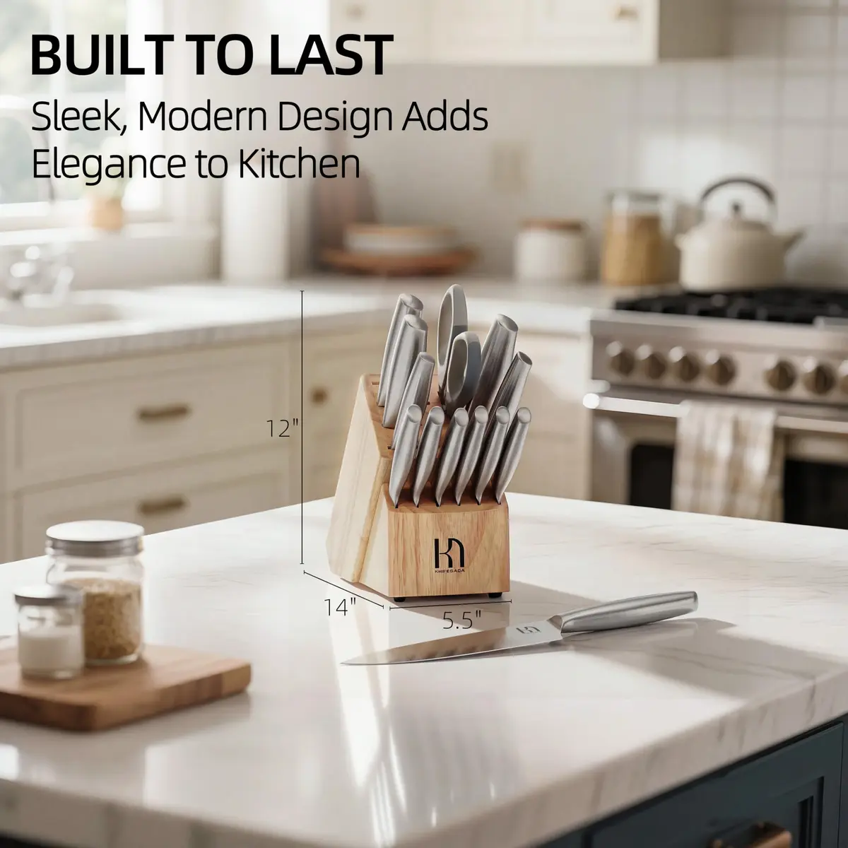 KnifeSaga 14 Pcs Knife Set with Block, Premium, Razor Sharp, Japanese Steel | 14-Piece Kitchen Knife Collection - view 8