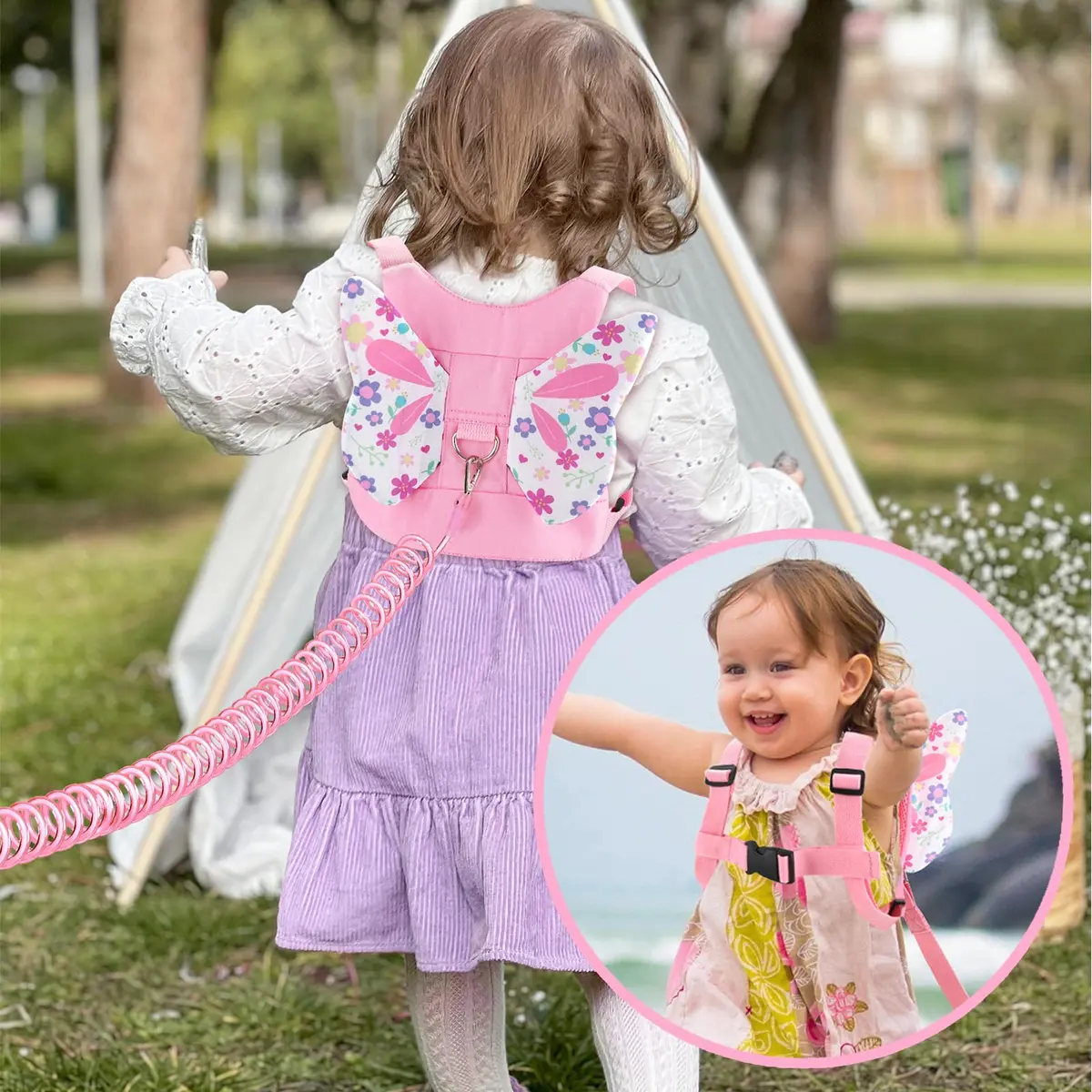 Accmor Toddler Harness Leash, Cute Butterfly Kids Leash + Anti Lost Wrist Link for Outdoor Travel, Adorable Child Walking Harness Wristband Assistant Strap Belt Keep Kids Close for Baby Boys Girls - view 5