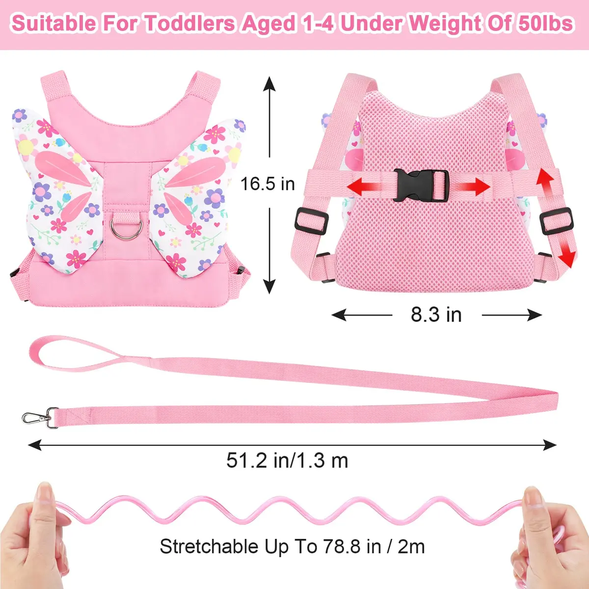 Accmor Toddler Harness Leash, Cute Butterfly Kids Leash + Anti Lost Wrist Link for Outdoor Travel, Adorable Child Walking Harness Wristband Assistant Strap Belt Keep Kids Close for Baby Boys Girls - view 2