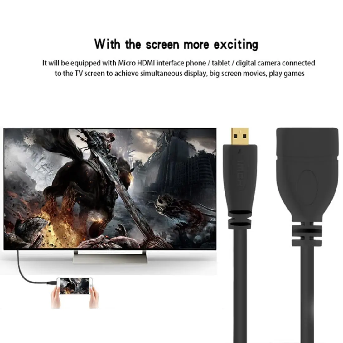 chenyang Micro HDMI Male to HDMI Female 4K60hz HDTV 90 Degree UP Angled Cable Adapter for Displays Monitor Camera 10cm | True HD Connection - view 2
