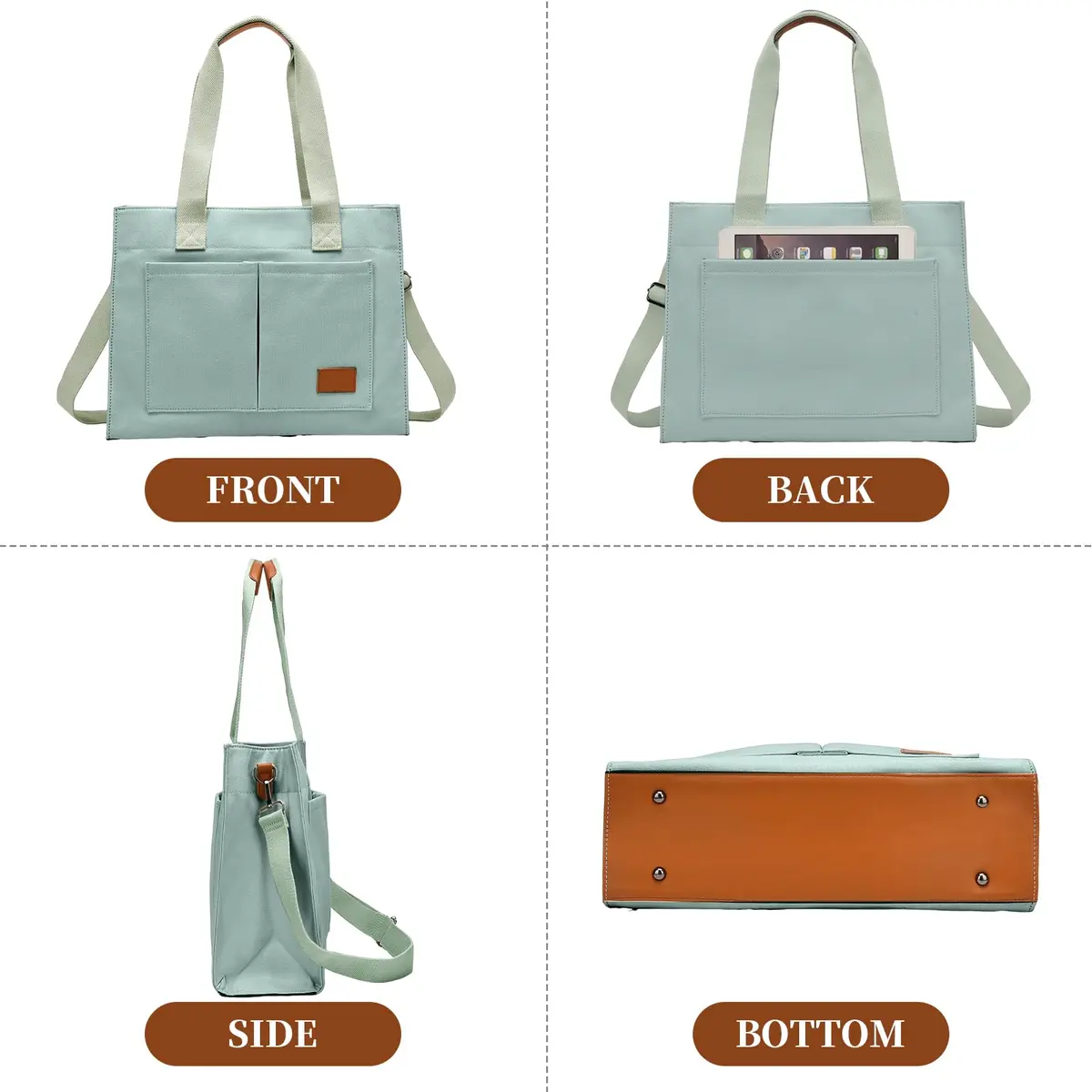 Barsine Canvas Laptop Tote Bag for Women | Fits 15.6" Laptop & Travel Ready - view 3