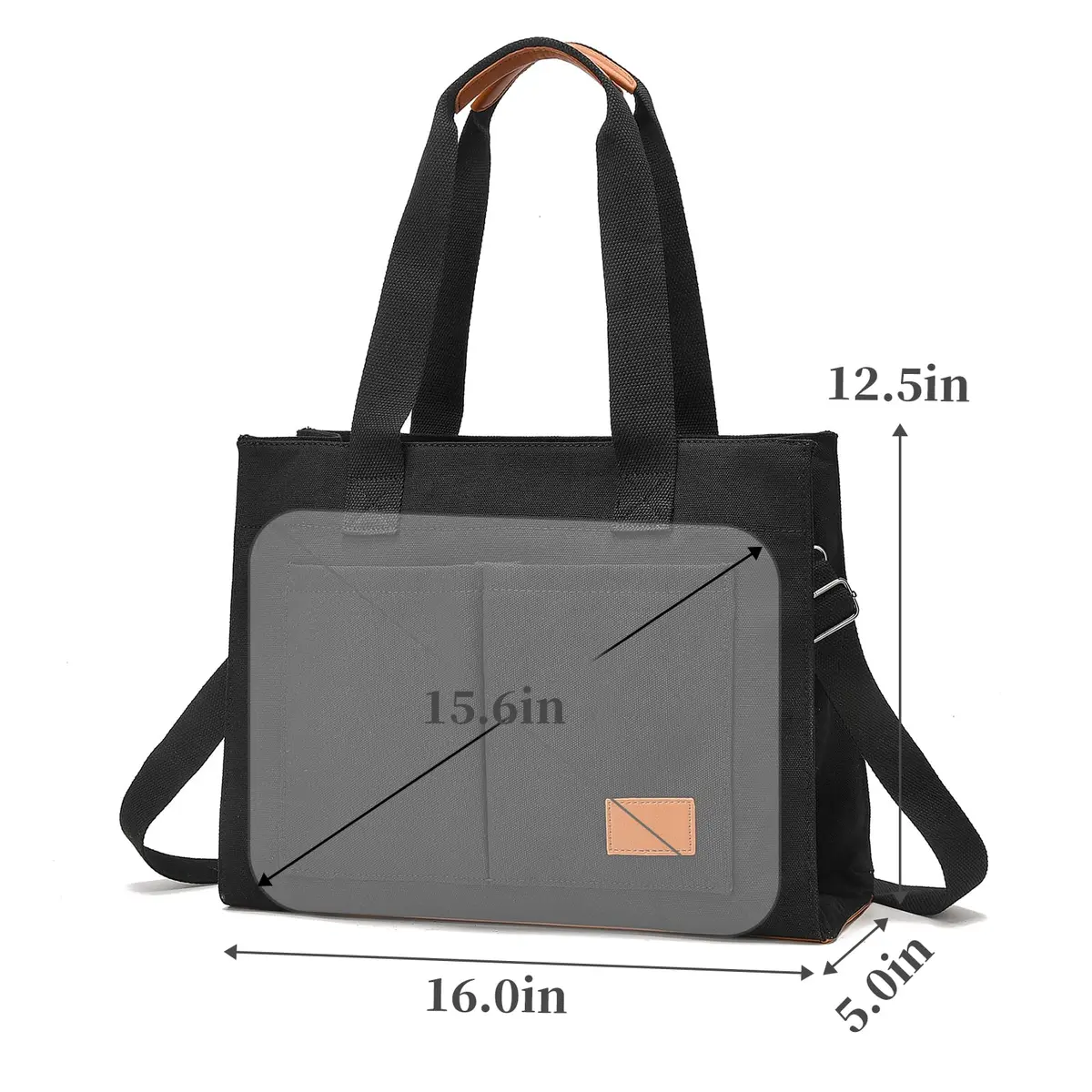 Barsine Canvas Laptop Tote Bag for Women, Fits 15.6" Laptop, 16L (15L) | Work Bag with Tablet Compartment & 2 Bottle Pockets - view 6