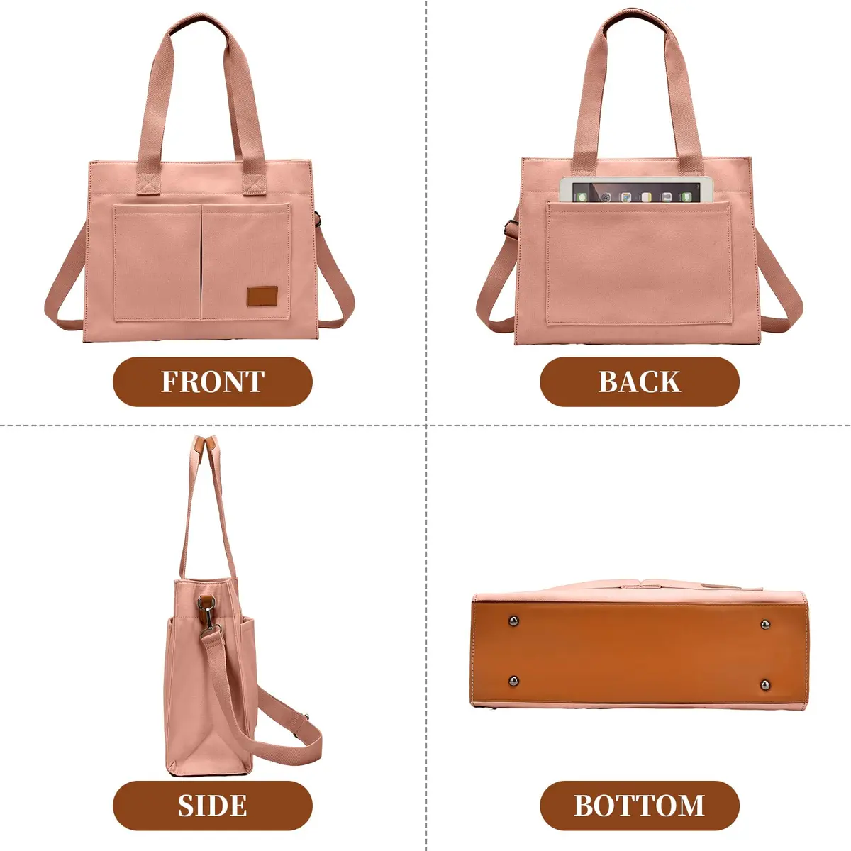 Barsine Canvas Laptop Tote Bag for Women | Fits 15.6" Laptop, Travel & Work Ready, Lightweight & Durable - view 3