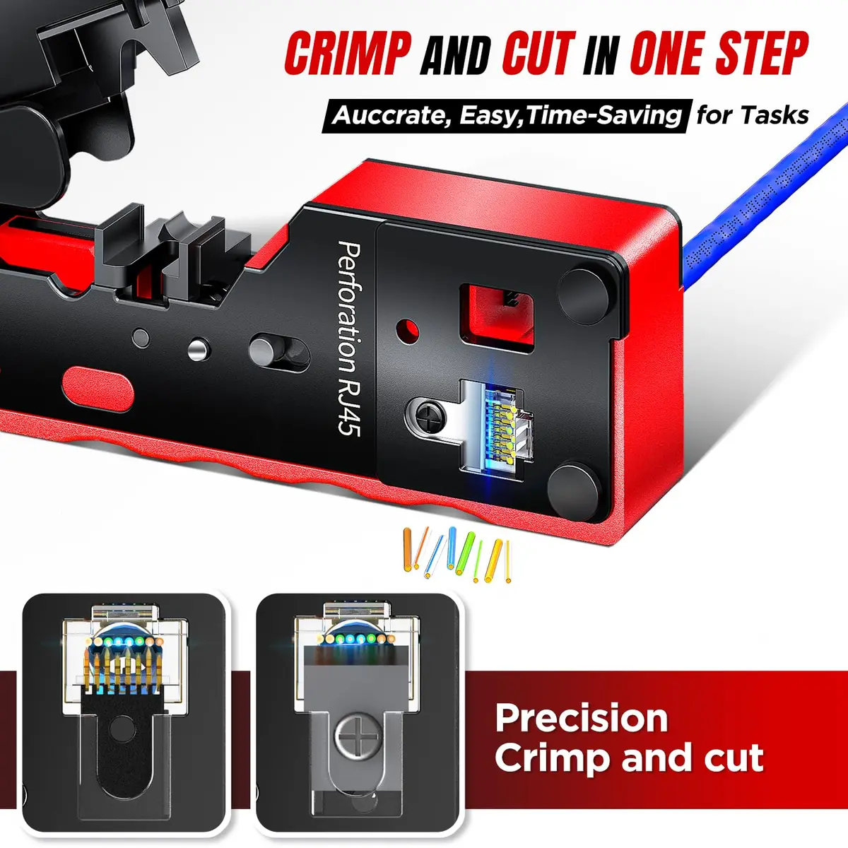 AMPCOM RJ45 Crimper for Cat 5e/6/6a7/8 Pass Through & Standard Network Plug | Heavy-Duty, Dual-Mode, 5000+ Crimps - view 5