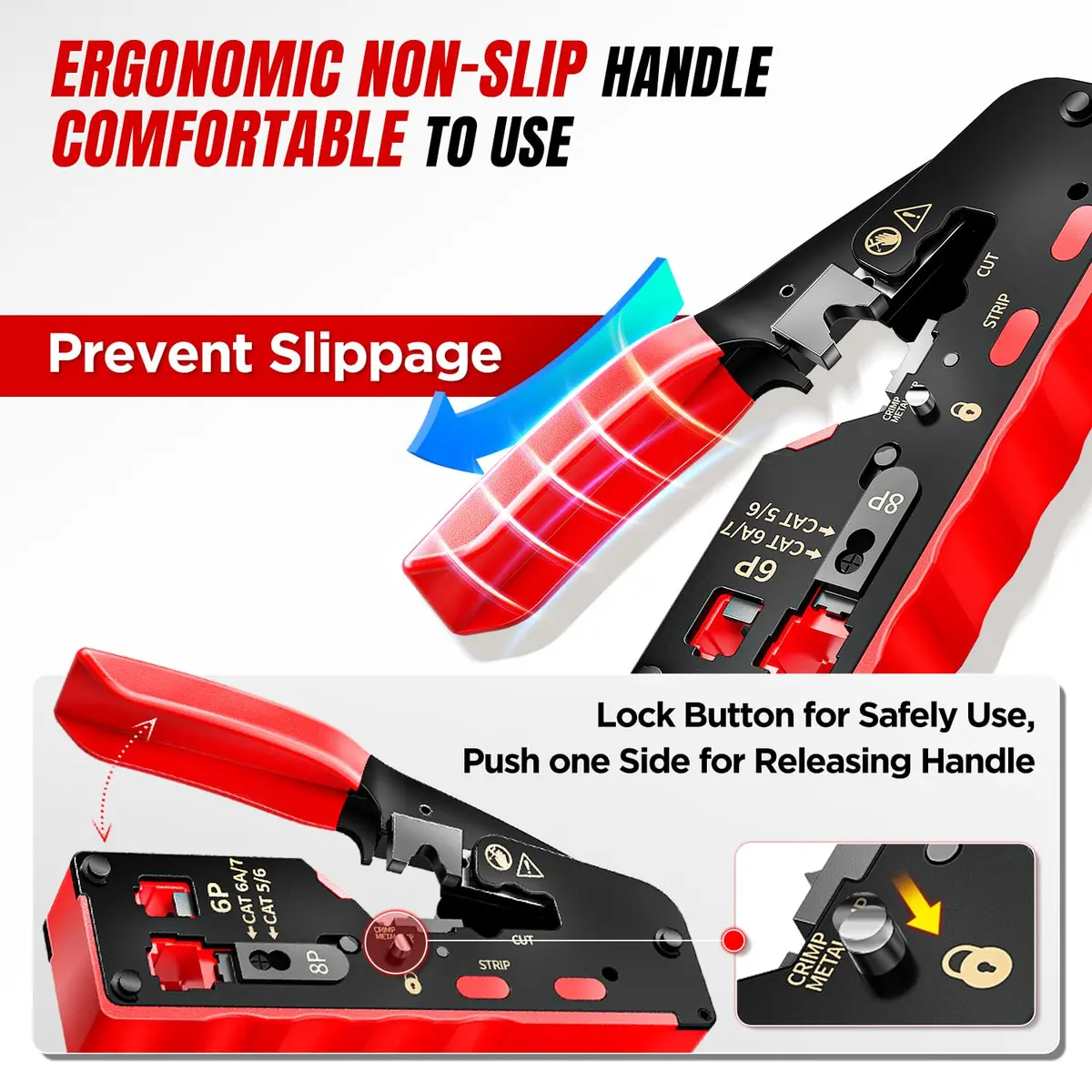 AMPCOM RJ45 Crimper for Cat 5e/6/6a7/8 Pass Through & Standard Network Plug | Heavy-Duty, Dual-Mode, 5000+ Crimps - view 6