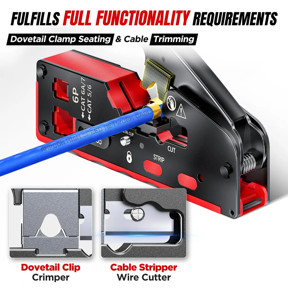 AMPCOM RJ45 Crimper for Cat 5e/6/6a7/8 Pass Through & Standard Network Plug | Heavy-Duty, Dual-Mode, 5000+ Crimps - view 7