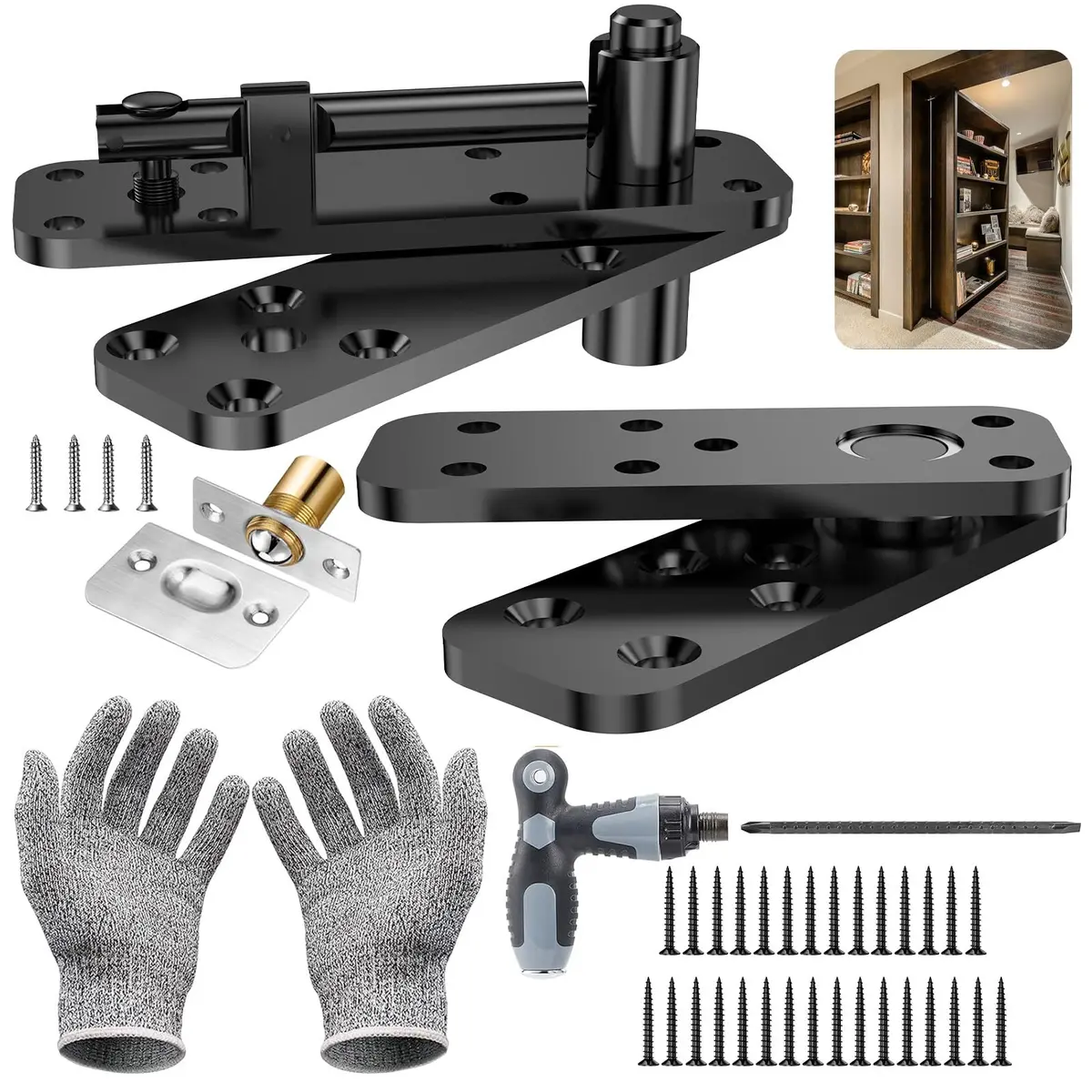 KIMSOFUNNY Hidden Door Hinge Pivot Hinge 570LBS Load-Bearing Black | 360° Invisible Door Hardware - main product image