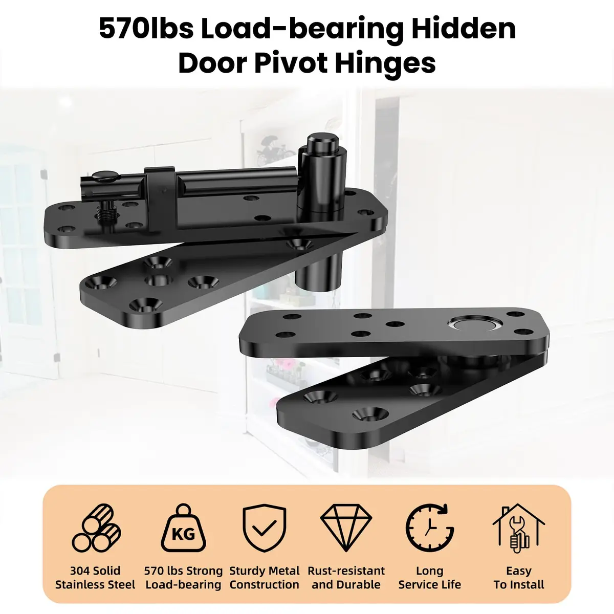 KIMSOFUNNY Hidden Door Hinge Pivot Hinge 570LBS Load-Bearing Black | 360° Invisible Door Hardware - view 2