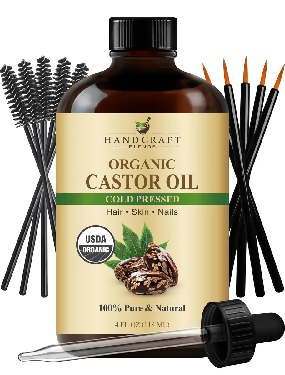 Handcraft Blends Organic Castor Oil 118ml (4 Fl Oz) | USDA Certified Pure Cold-Pressed for Lashes, Brows, Hair & Skin - main product image