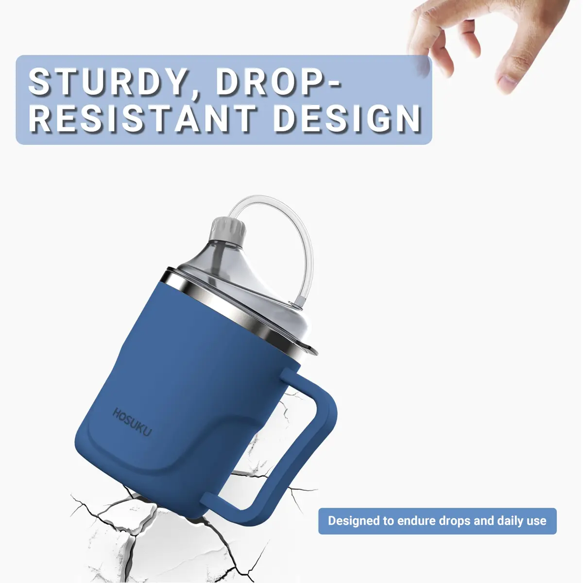HOSUKU Adult Sippy Cup for Elderly 13.5 oz | 2 Lids, 3 Drinking Ways, Blue - view 4