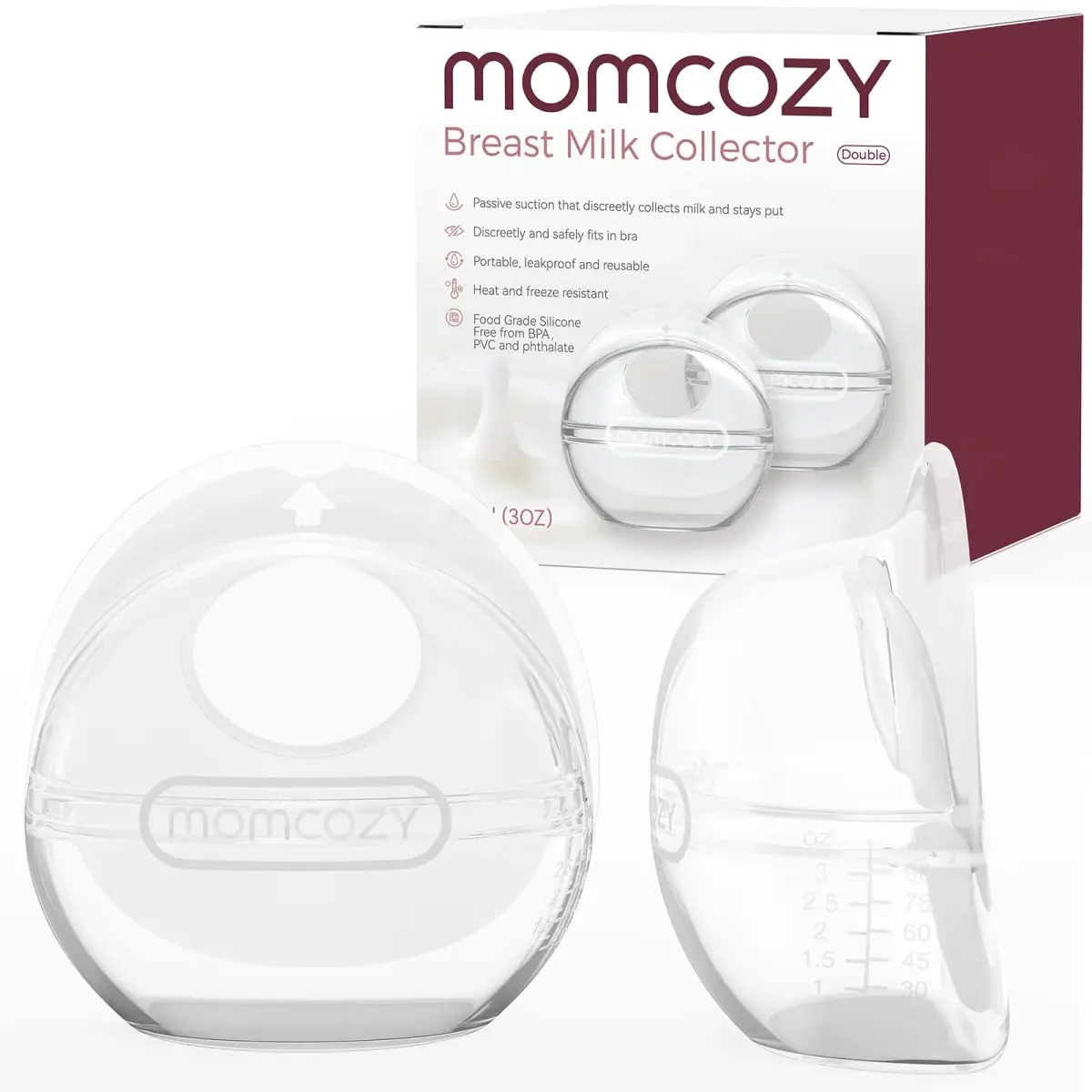 Momcozy Breast Milk Collector 3oz (90ml) 2-Pack | Passive Collection for High Milk Supply - main product image