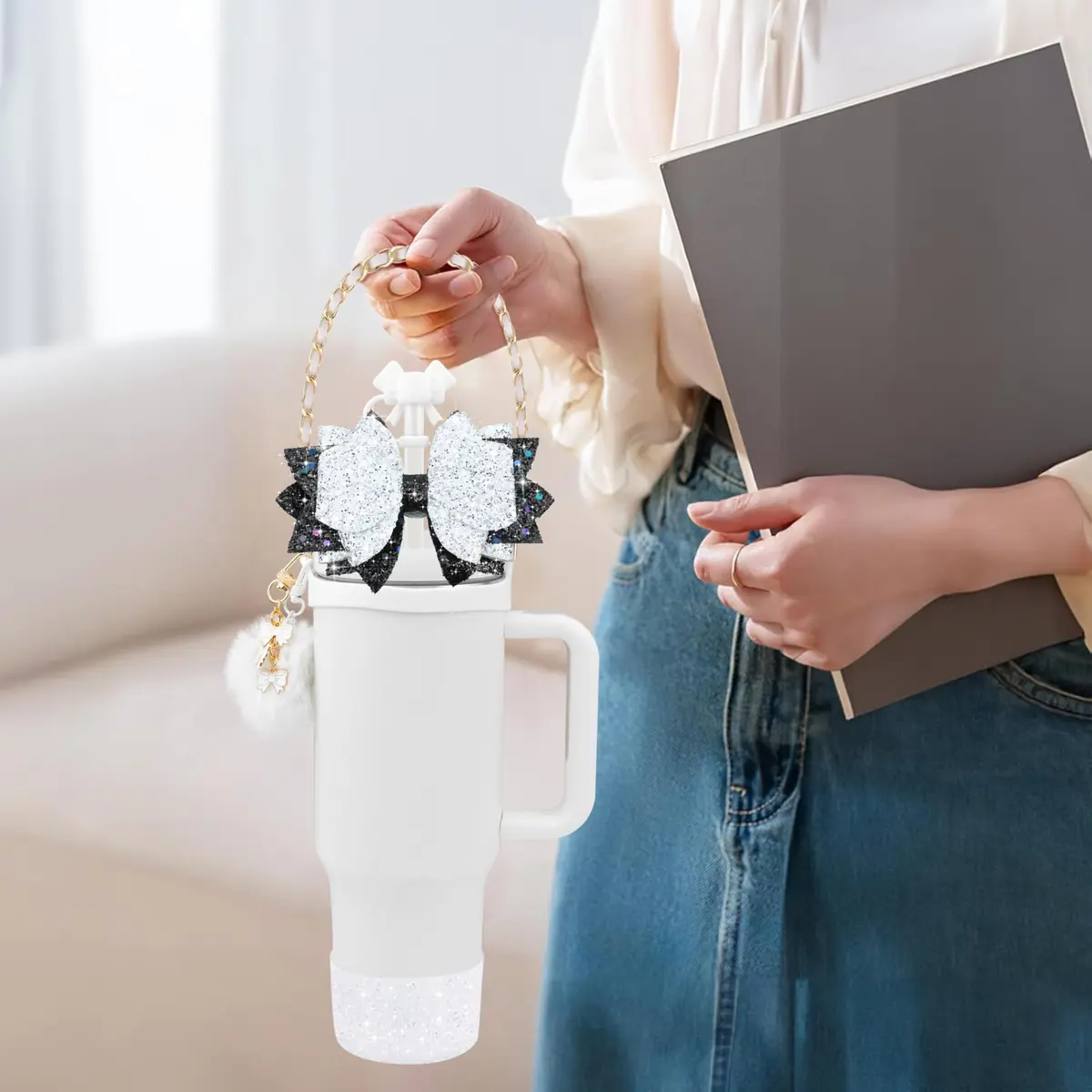 SEMATA Bling Bow Tumbler Accessories for Stanley Cup 30 40oz | Personalized, Fashionable & Durable (70-120 chars) - view 4