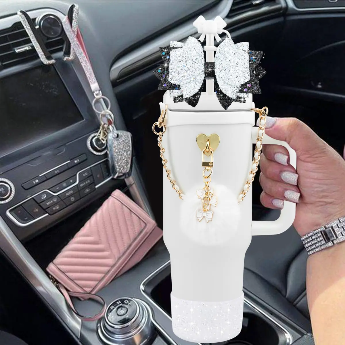 SEMATA Bling Bow Tumbler Accessories for Stanley Cup 30 40oz | Personalized, Fashionable & Durable (70-120 chars) - view 5