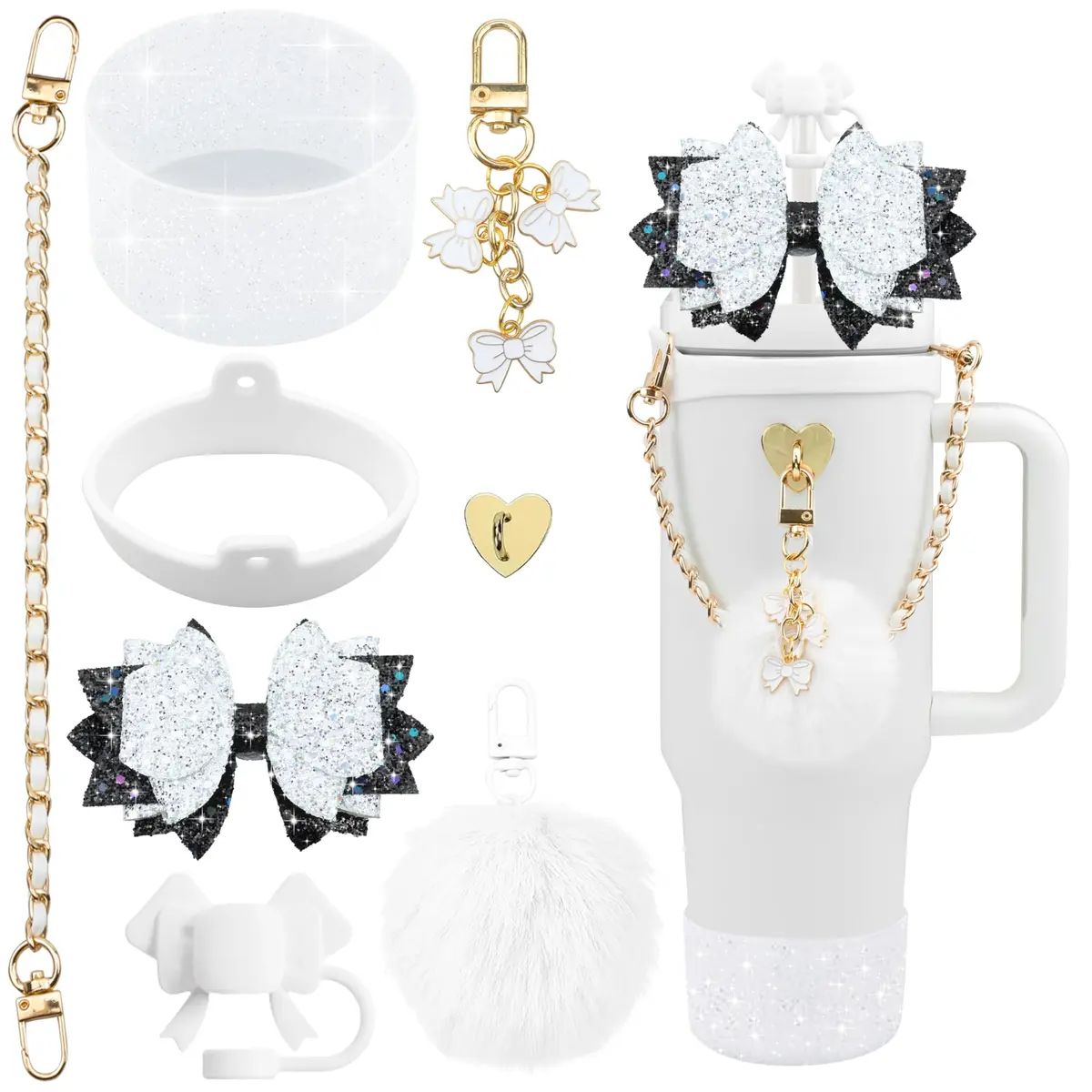 SEMATA Bling Bow Tumbler Accessories for Stanley Cup 30 40oz | Personalized, Fashionable & Durable (70-120 chars) - main product image