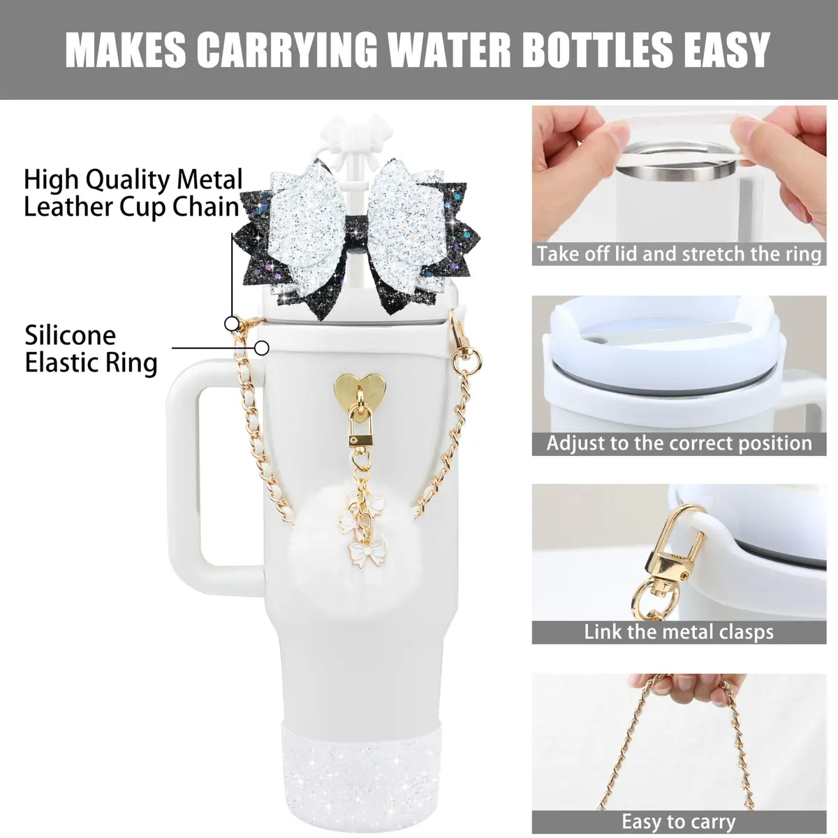 SEMATA Bling Bow Tumbler Accessories for Stanley Cup 30 40oz | Personalized, Fashionable & Durable (70-120 chars) - view 2